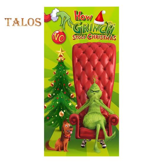 1 Set Garage Door Tapestry with 4 Fasten Tapes Christmas Style Cartoon Grinchy Print Create Festive Atmosphere New Year Party Backdrop Decoration