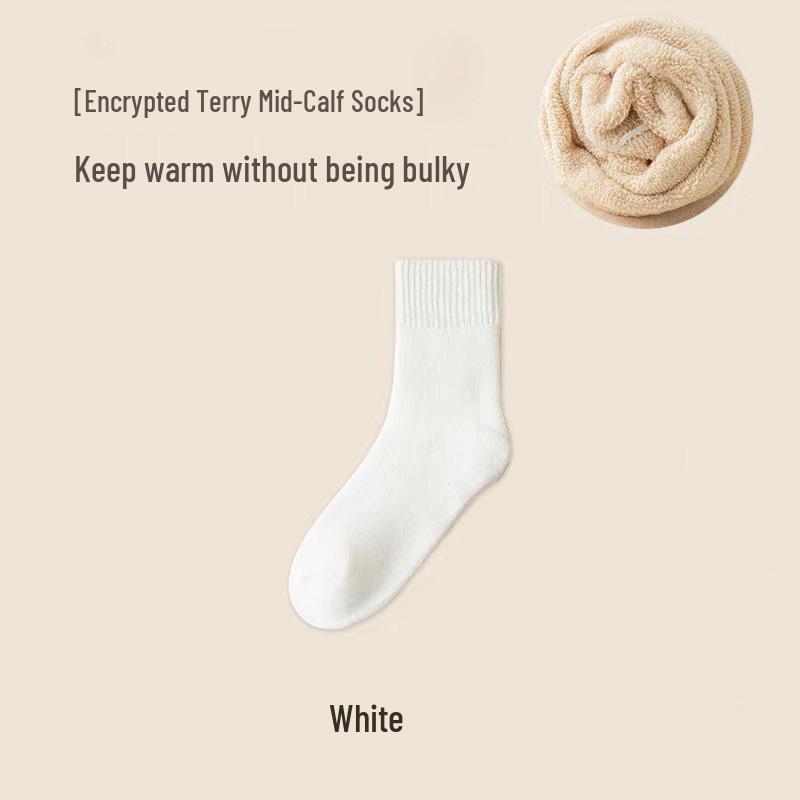 Women's Fleece-Lined Mid-Calf Socks - Thick, Warm Terry for Autumn/Winter