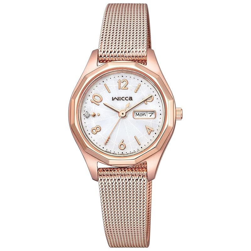 

[Citizen] watch wicca solar tech waterproof day date mesh band white white pink gold KH3-568-15 ladies pink
