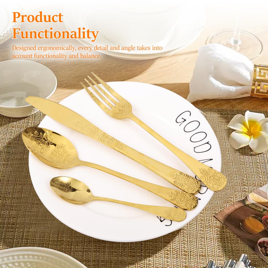 20/24Pcs Vintage Carved Silverware Stainless Steel Flatware Set with Knife/Fork/Spoon Modern Embossed Cutlery Kitchen Utensils