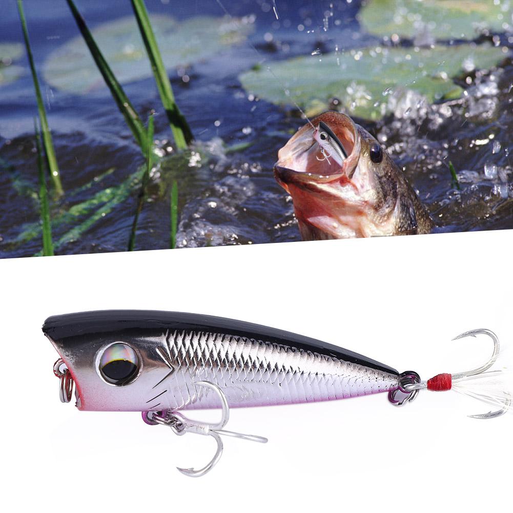 Artificial Fishing Hard Bait Treble Hook Floating Popper Fishing Lures Accessory (Silver+black)