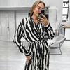 1116 European and American Autumn and Winter New Striped Printing Casual Suit Loose Zebra Pattern Long-sleeved Trousers Women's Two-piece Set