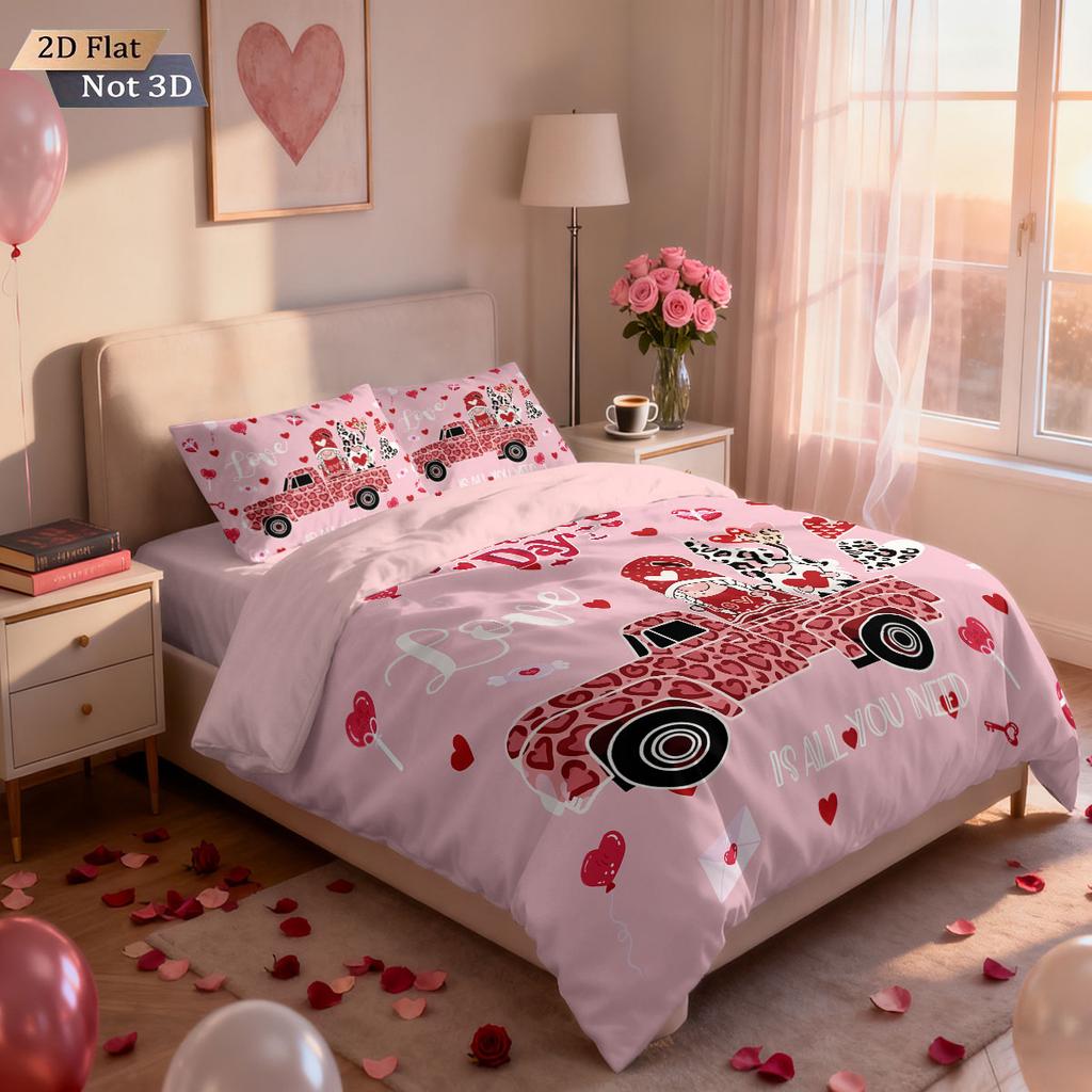 3pc Valentine's Day leopard print car print coreless duvet cover set multi size bedroom dormitory bedding holiday decoration
