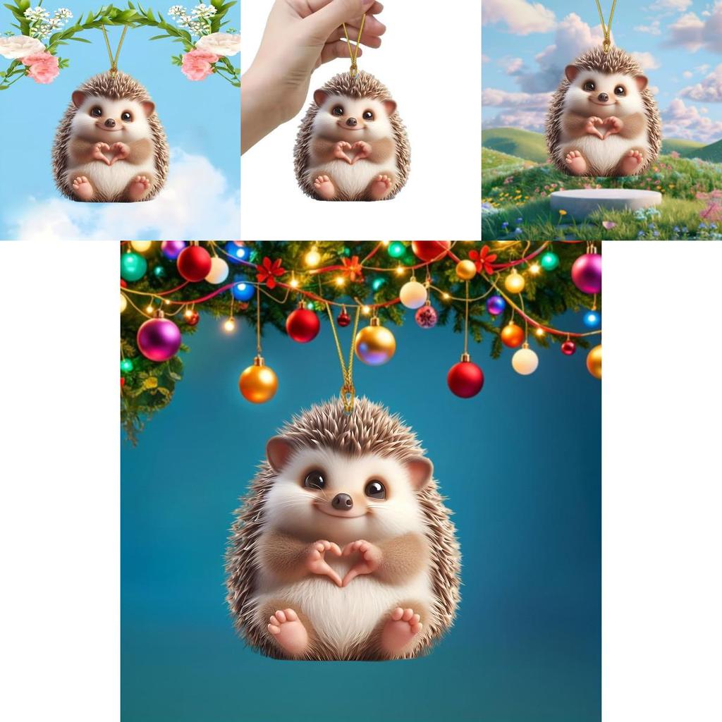 Car Decor Acrylic Pendant With Cute Hedgehog Finger To Love Heart Design For Interior Decoration