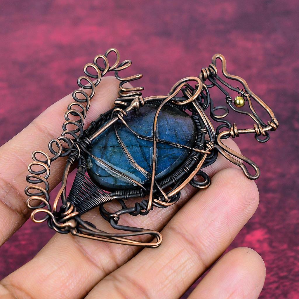 Labradorite Pendant Gemstone Pendant Handmade Copper Wire Wrapped Rabbit Pendant