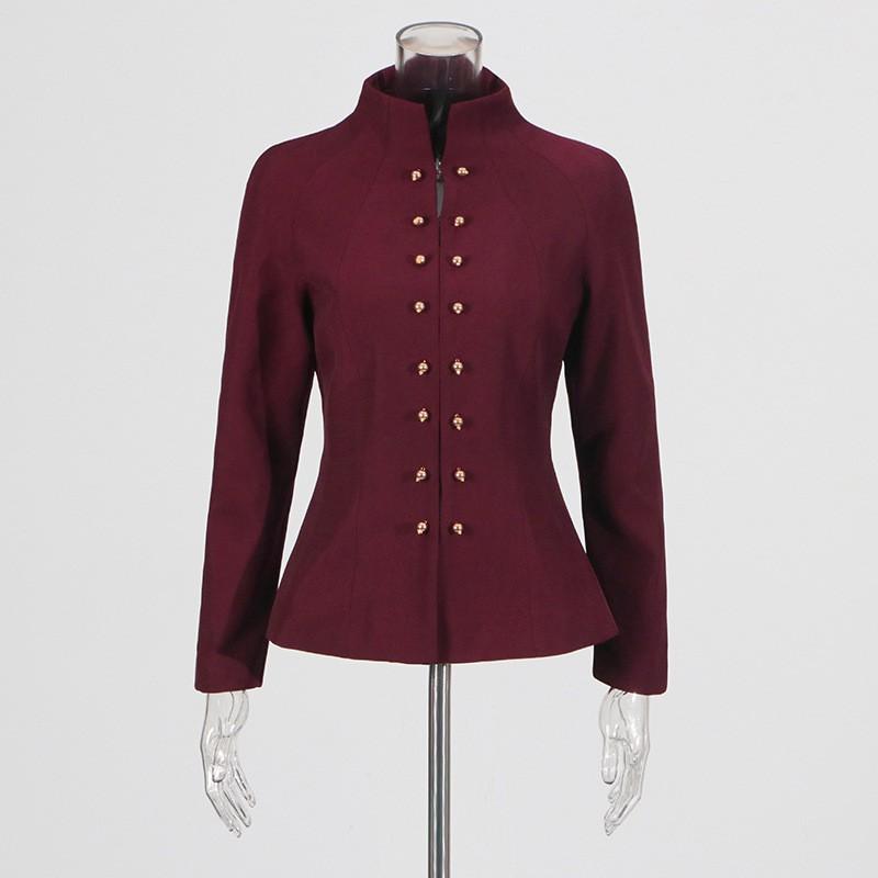 French Retro Elegant Style Suit Standing Collar Waist Invisible Hook Button Coat High Skirt Women's
