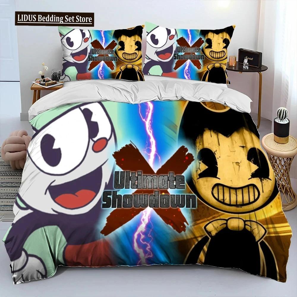 Cuphead Und Mugman,Spiel Gamer Bettdecke Bettwäscheset,Bettbezug Bettset Steppdecke Kissenbezug,Kingsize Queensize Bettwäscheset Jungen