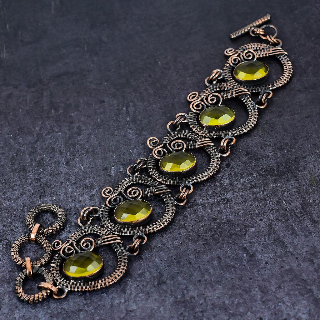 Natural Citrine Gemstone Handmade Copper Wire Wrap Bracelet 7-8" B2V59