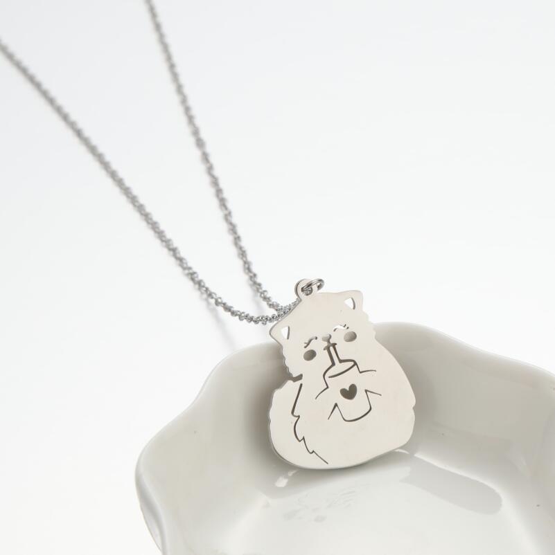 Cute Cartoon Cat Pendant Necklace - Stainless Steel Clavicle Chain, Fashionable Small Animal Design