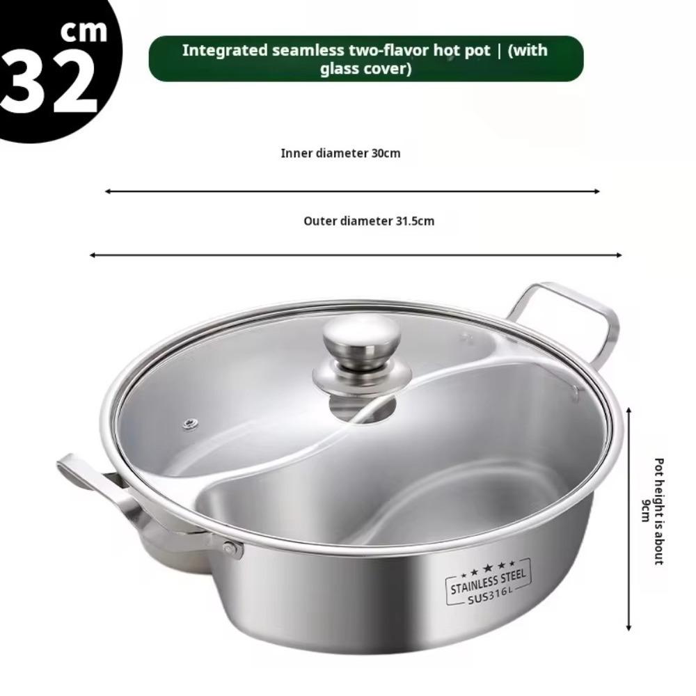 Горячий горшок из нержавеющей стали 316 с двумя отделениями 32/34 см Утолщенный кулинарный горшок Многофункциональный Китайский суповой горячий горшок Для дома/Ресторана