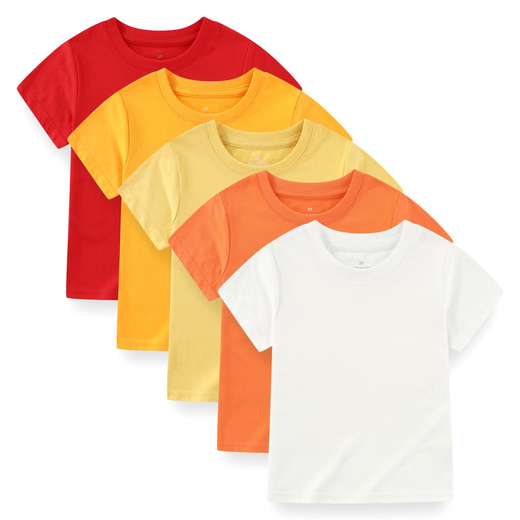 KIDDIEZOOM 5 Pcs Fashionable and Comfortable Short Sleeved T-shirt for Infants and Young Children, Boys and Girls, 100% Pure Cotton Newborn Clothing