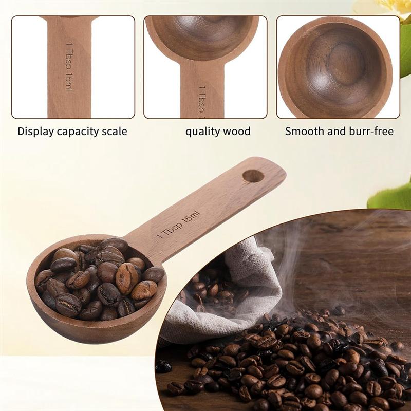 A03F-Walnut Wooden Coffee Scoop For Jars, Coffee Scoop For Ground Coffe Handmade Tablespoon Measuring Spoon For Coffe Beans