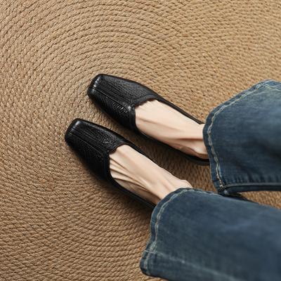 Huge Comfortable Super Soft Lambskin French Stunning Square Head Single Shoes 2025 New Low-heeled Shoes Genuine Leather Women's Shoes