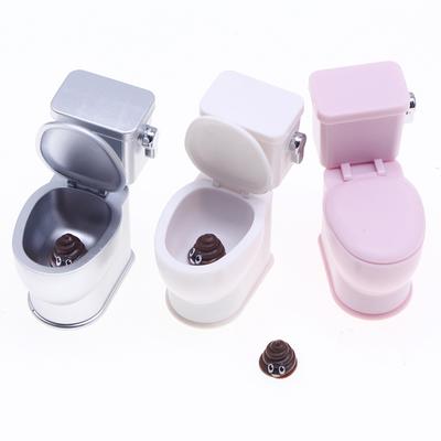 1Set 1:12 Dollhouse Miniature Toilet W/Poo Flushing Sound Bathroom Model Simulation Doll House Scene Decor Children Pretend Enjoy Toy