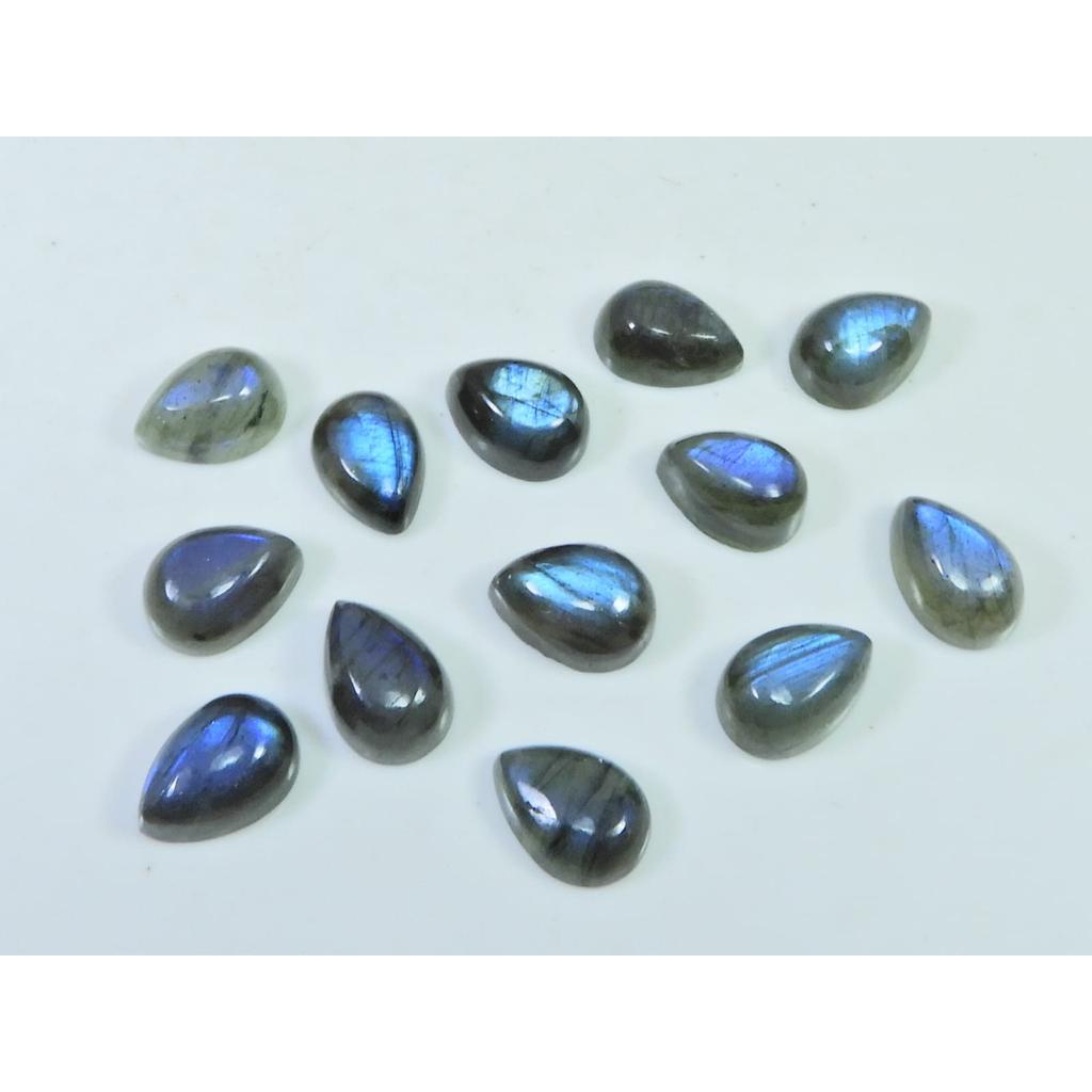 08X11MM Natural Labradorite Blue Fire Pear Cabochon Loose Gemstone 13Pcs Lot C-1105