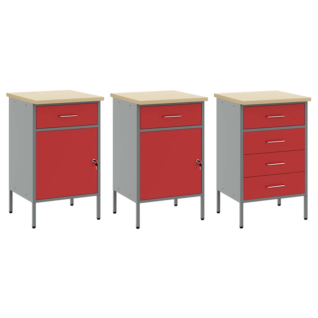 Workbench Cabinet Set with Drawers and Storage 8 pcs Red