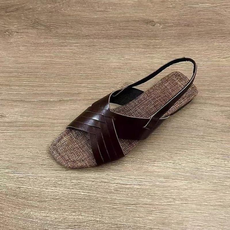 Mode Riemchen-Ballerinas Damen Sommer Neu Vintage Urlaub Lässig Eckige Zehen Offene Zehen Rutschfest Blockabsatz Sandalen