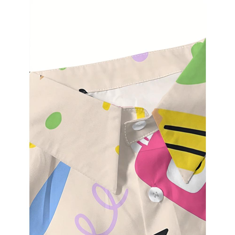 2026 Autumn New Women's Long-sleeved Shirt Fashion Cartoon Stationery Printing Loose and Thin Top