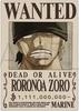 One Piece Wanted Poster Zoro 1.111 Billion Yen Official Navy Wanted Poster Official Merchandise