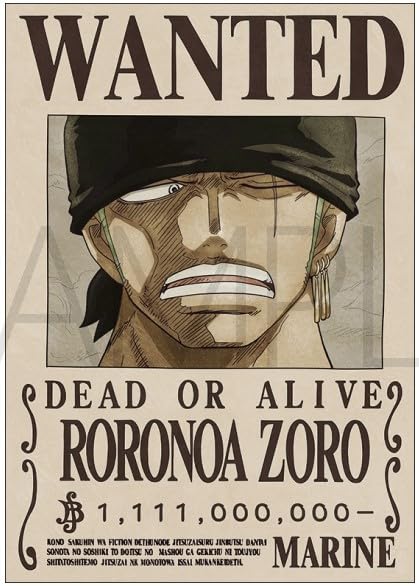 

One Piece Wanted Poster Zoro Billion Yen Official Navy Wanted Poster Official Merchandise 1.111