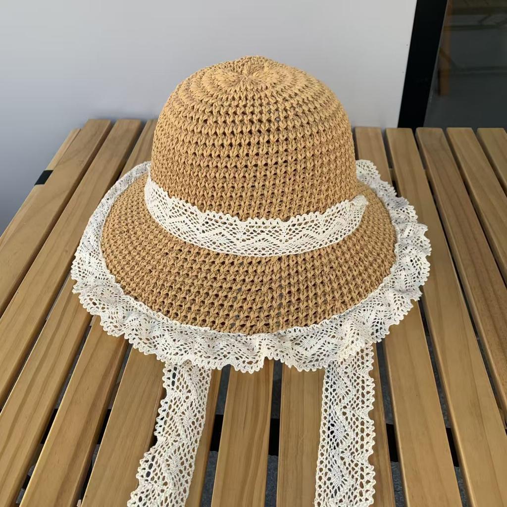 Rural Style, Tied with Ribbons, Sun Hat, Women's, Summer Seaside, Beach Vacation Style, Hollowed Out Large Brim, Sun Hat