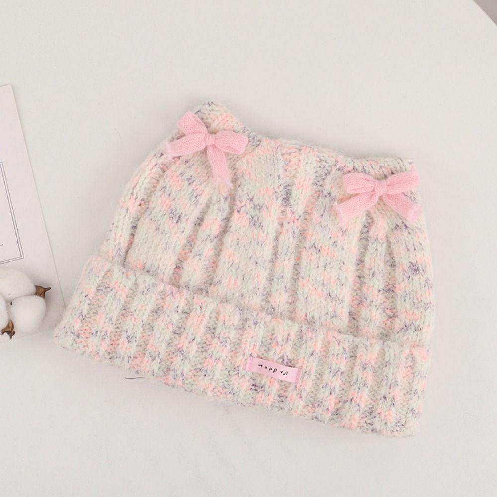Melange Yarn Double Lace Bows Beanie Cuffed Design Warm Winter Beanie Daily Fashion