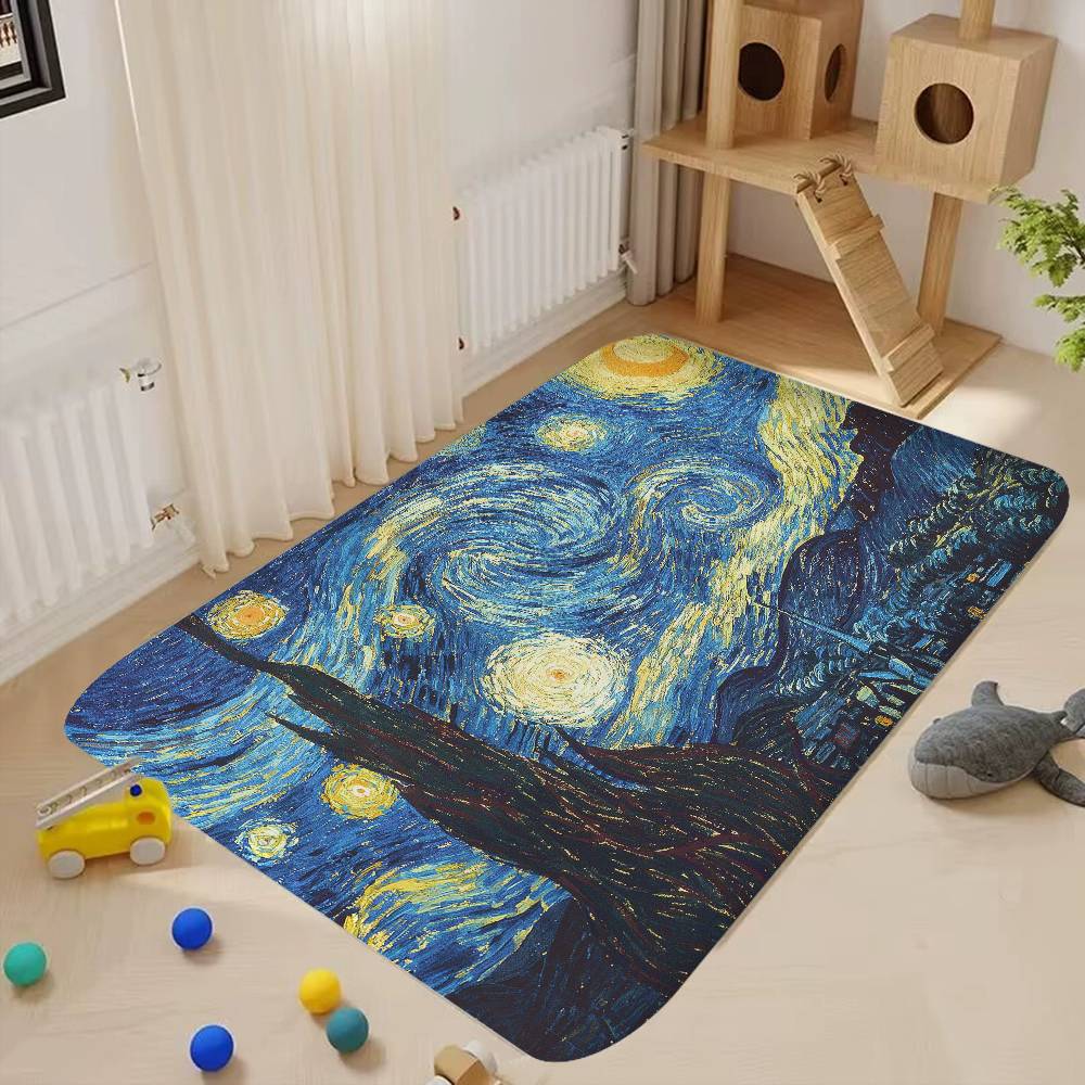Starry Night Van Gogh Art Bathroom Mat Retro Multiple Choice Living Room Kitchen Rug Non-Slip Bedside Mats