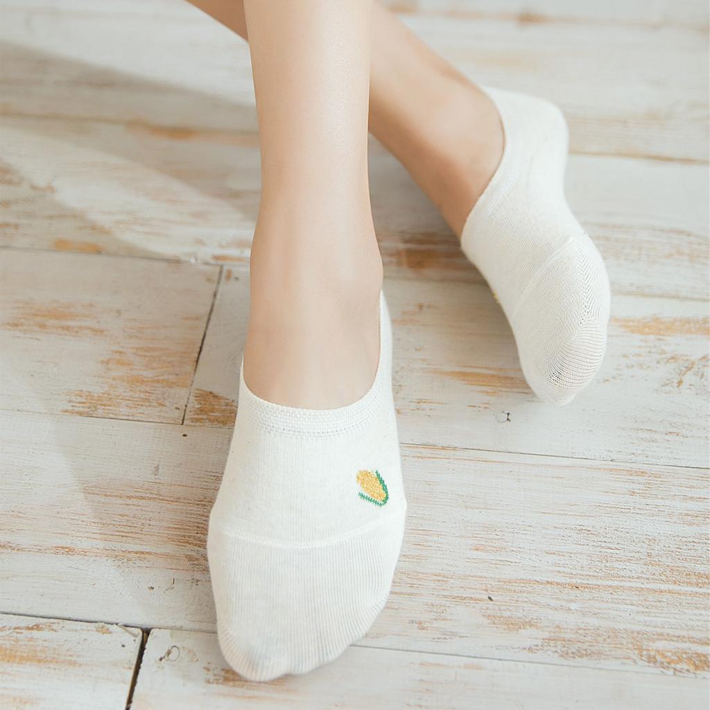 5 Pairs  Women's Silicone Non-slip Invisible Socks Children Lady Summer Vegetable Pattern Ankle Boat Socks Soft Sock Breathable
