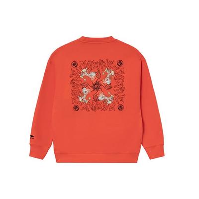 Li Ning Bad Five Chang An Youth Fun Print Sports Pullover Crewneck Sweatshirt Unisex Sweatshirt Fluorescent-Orange AWDRF87-2