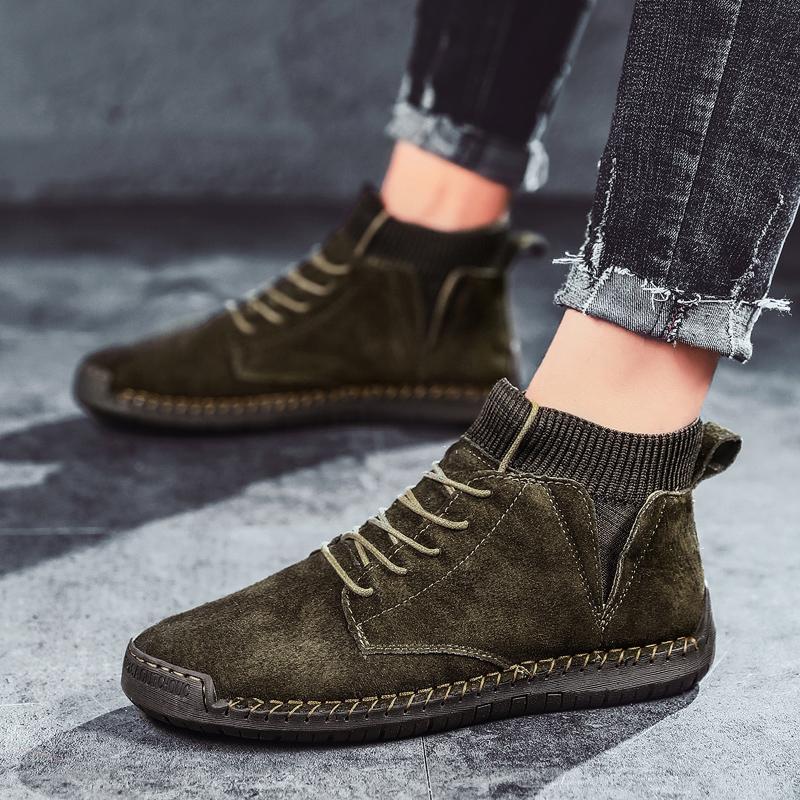 Größe 48 Herrenschuhe Hohe Qualität Handgefertigt Wildleder Herren Stiefeletten Outdoor Wanderschuhe Retro High Top Herren Sneaker Hombres Botas