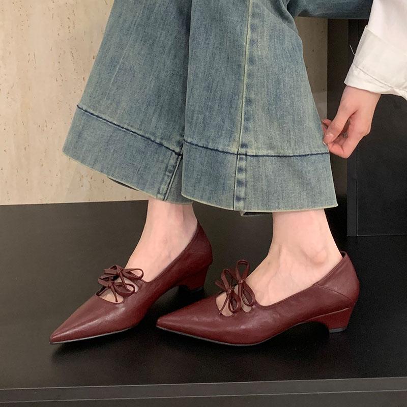 Fashion 2025 New Fashion Butterfly-Knot Ladies Low Heel Slip On Shoes Luxury Female Shallow Footwear Pointed Toe Women Heel Shoes Pumps