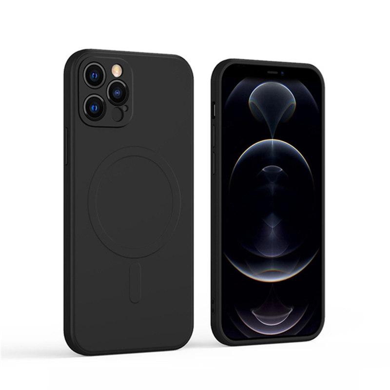 

Жидкий силикон для чехла MagSafe для iPhone 14 Pro Max 13 12 11 XS XR 7 8Plus с магнитной беспроводной зарядкой, мягкий противоударный чехол-бампер iPhone 13 Pro Max чёрный