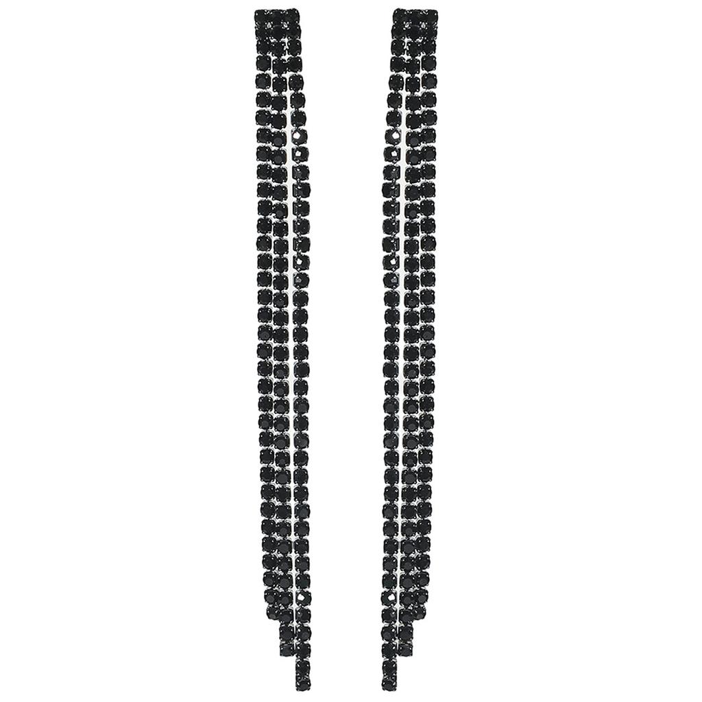 Black Electrophoretic Non-fading Three-line Long Fringed Earrings