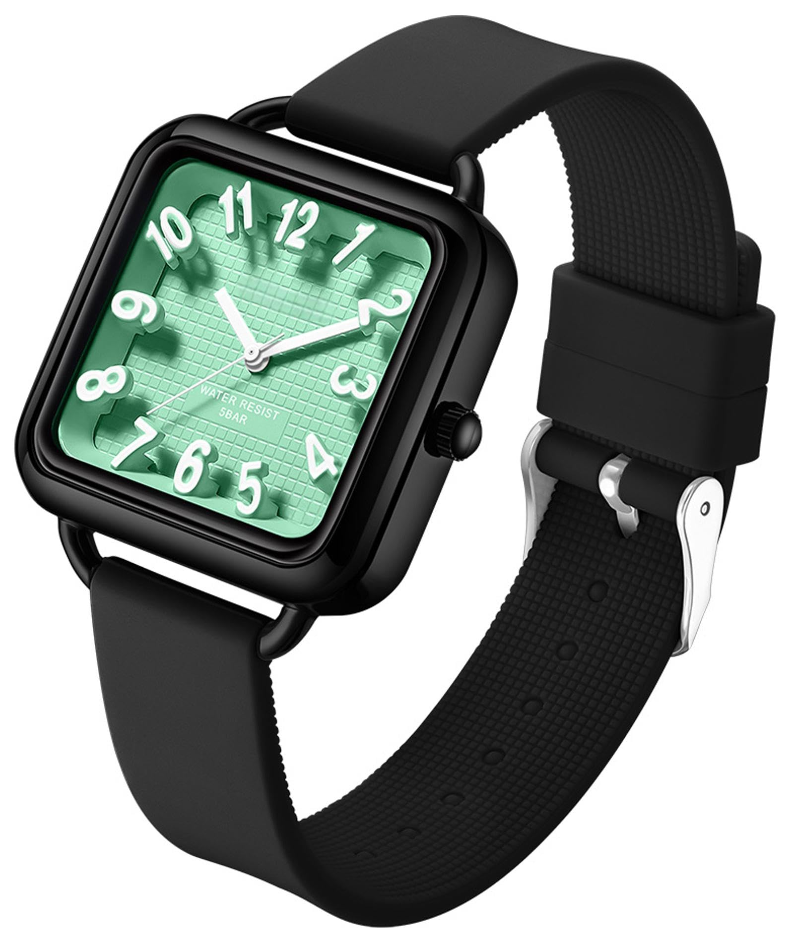 

and unisex square large 5ATM water silicone perfect for students middle and as a Men s women s watches, analog, face, screen, waterproof, luminous,