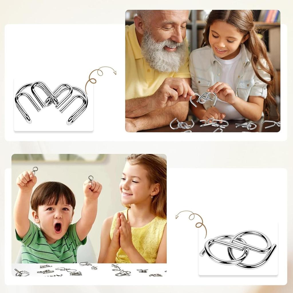Juksun 32 Pack Metal Puzzles Set, Varying Difficulty, Smooth Surface, 18x13.5cm, Adult Brain Teaser Stress Relief Toys