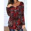 Women S Plus Size V Neck Long Sleeve Paisley Pattern Loose Fit T Shirt
