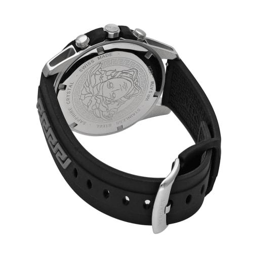 Versace GRECA ACTION CHRONO Men's Watch, 45mm, Black Dial, Stainless Steel, Sapphire Crystal, Quartz Movement, Water Resistant, Swiss Made, VE3J00222