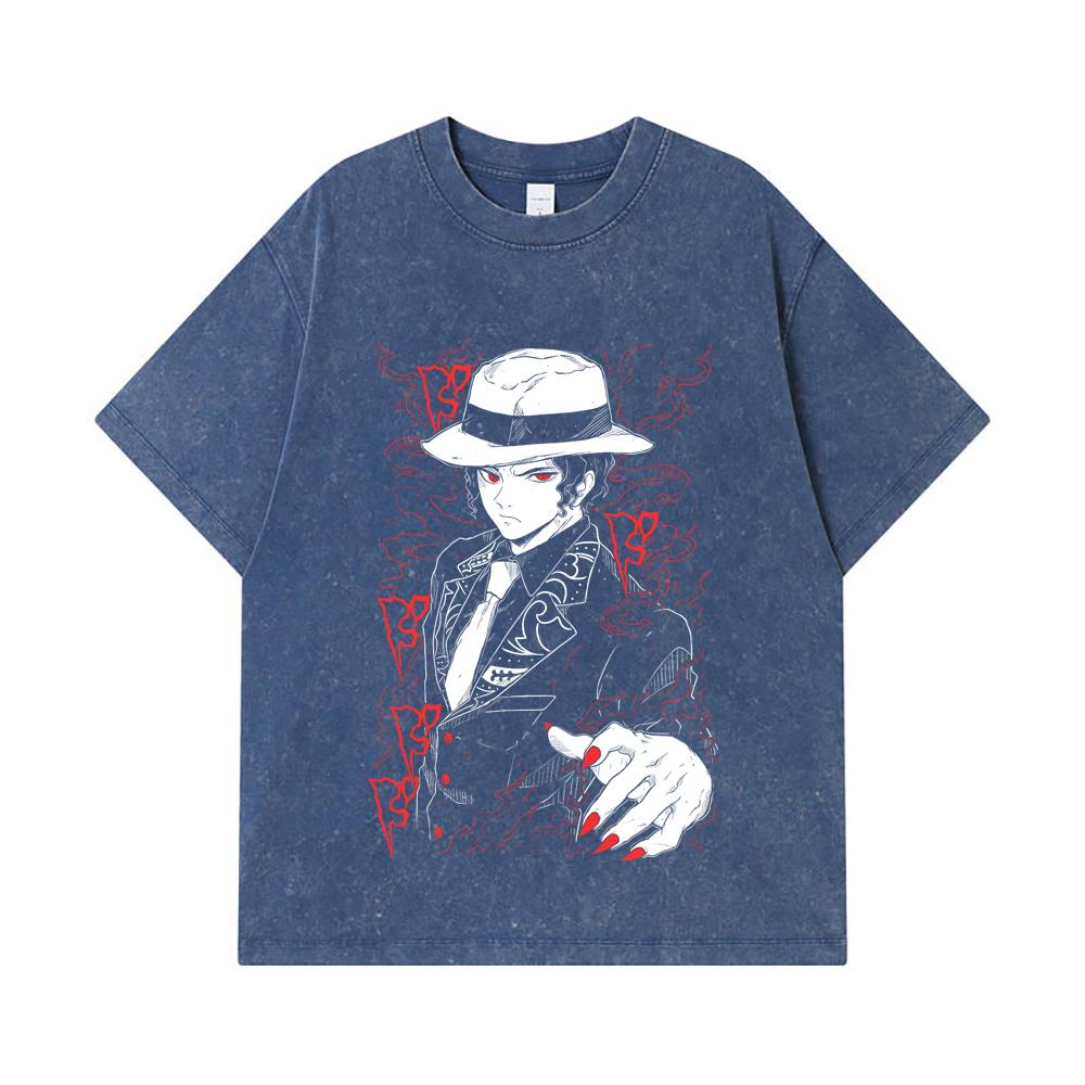 

275 GSM Washed T-shirts 100% Cotton Demon Slayer V37 Muzan Print Unisex Heavy Cotton T Shirt 2XL королівський синій колір