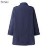 ZANZEA Women Lace Patchwork Casual Turn Down Collar Loose 3/4 Sleeve Blouse