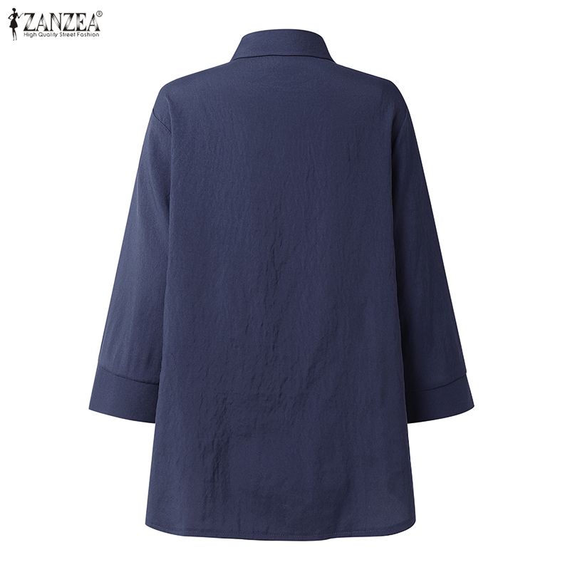 ZANZEA Women Lace Patchwork Casual Turn Down Collar Loose 3/4 Sleeve Blouse