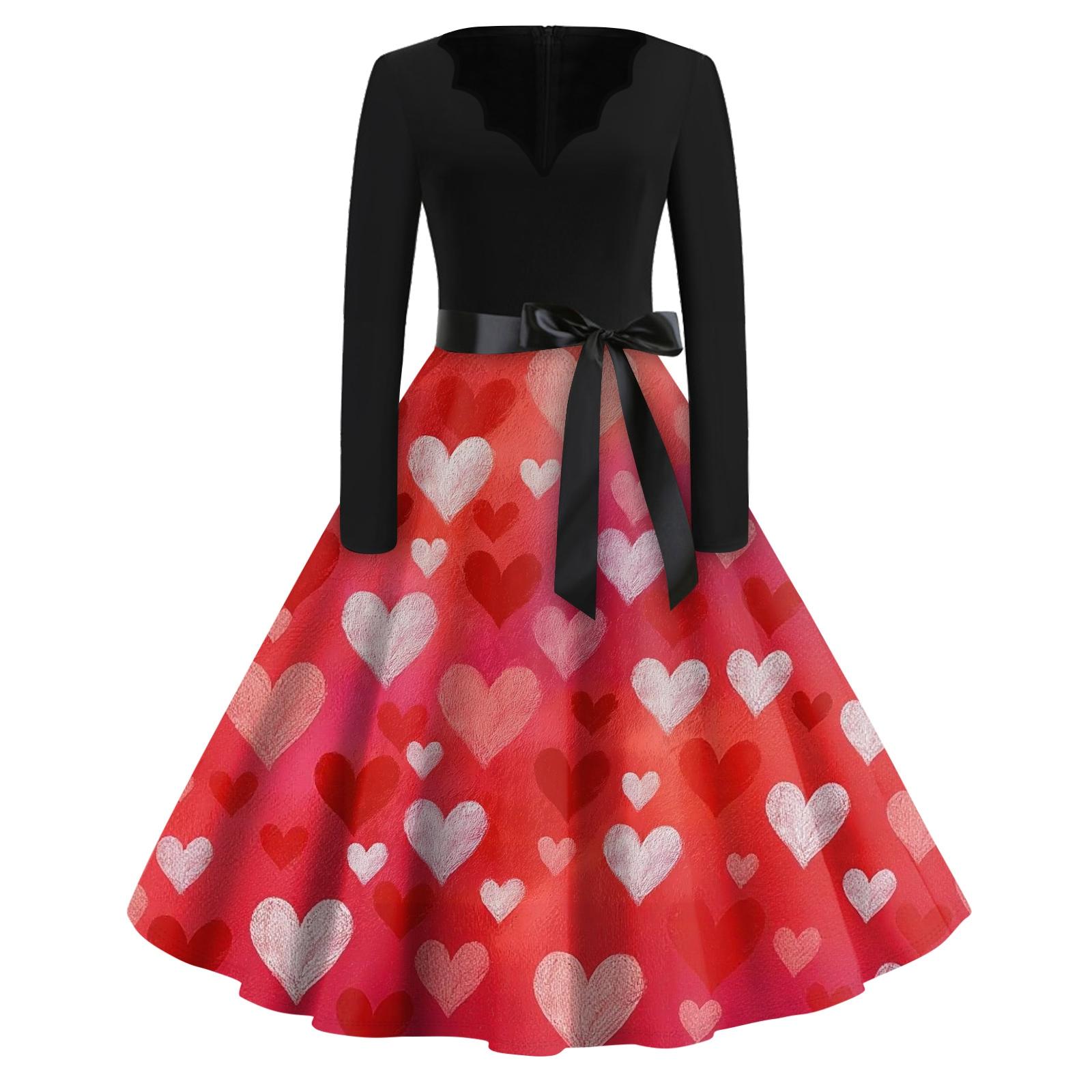 

Платье-клеш с принтом для женщин, платье с длинным рукавом, ажурные платья для вечеринок и повседневной носки XL арбуз красный