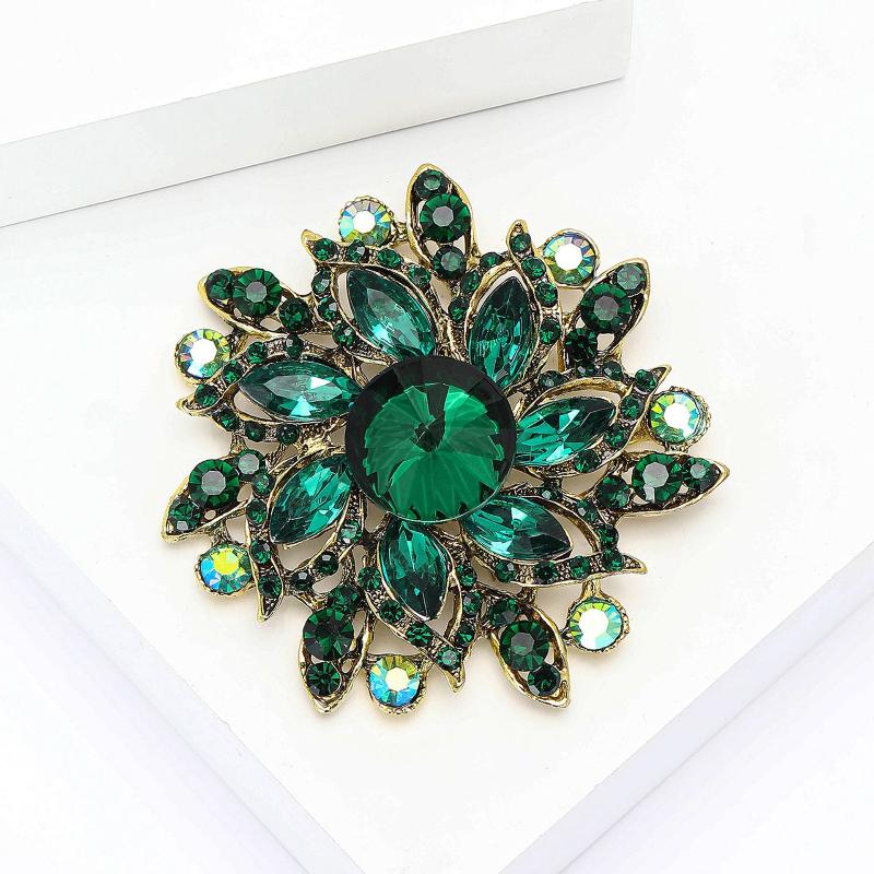 1Pcs Elegant Lapel Flower Pin Exaggerated Fashion Retro Vibrant Colorful Crystal Glass Brooch Pin Women'S Large Coat Accessories