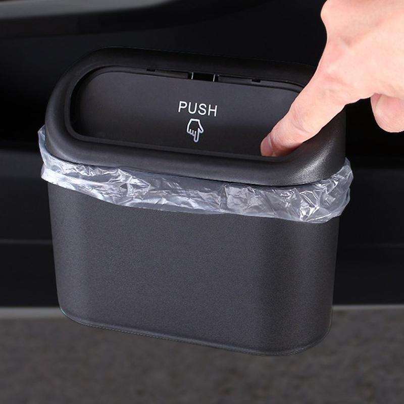 Car Interior Storage Case Trash Bin Push Can Mini Tray Dustbin Garbage Box Door Seat Clip Stand Holder Automotive Accessories