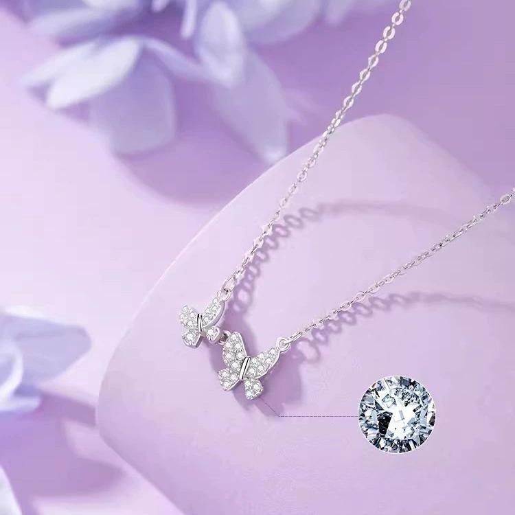 Full Diamond Butterfly Necklace Light Luxury Niche Design Collarbone Chain Women'S Birthday Gift For Girlfriend Quality