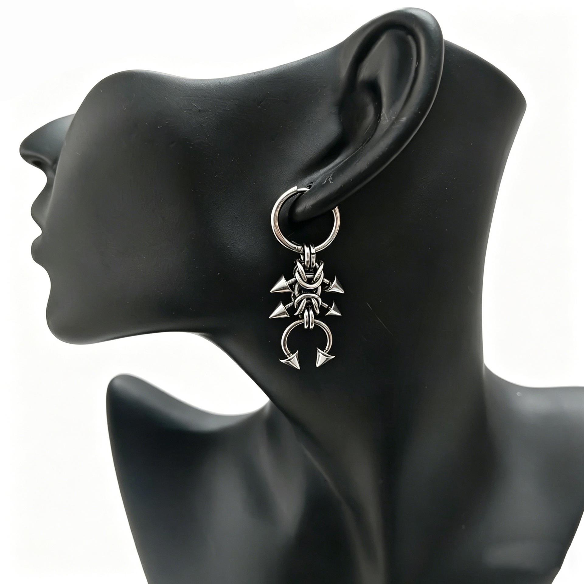 Gothic Stainless Steel Two-Way Cone Ball Stud Earrings