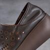 Johnature Echtes Leder Ausgeschnittene Keilsandalen mit dicker Sohle Bequeme und atmungsaktive Damen-Schlupfschuhe