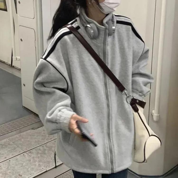 Women s Casual Zipper Jacket Autumn Loose Hooded Sweatshirt Warm Sports Sweatshirt Jacket S