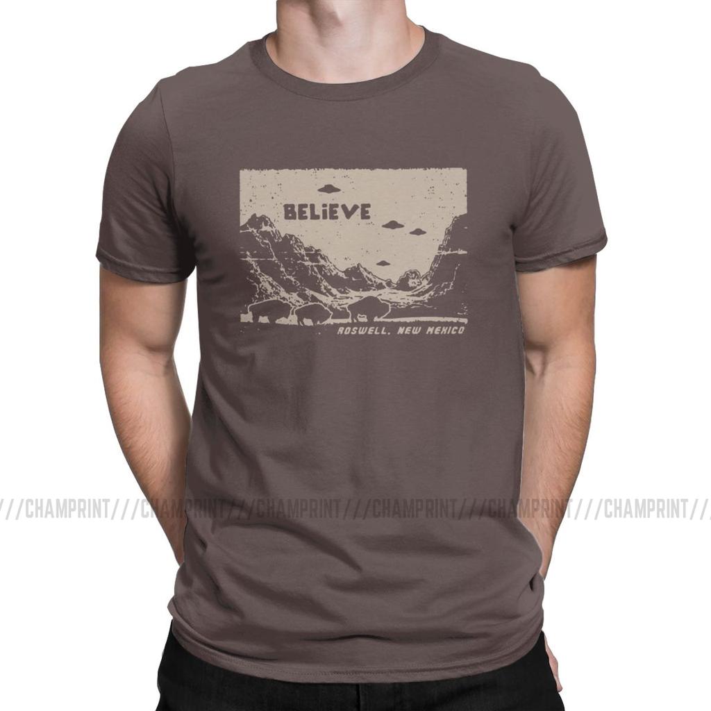 Ufo Flying Saucer T Shirts For Men Pure Cotton Funny T Shirt Round Collar I Want