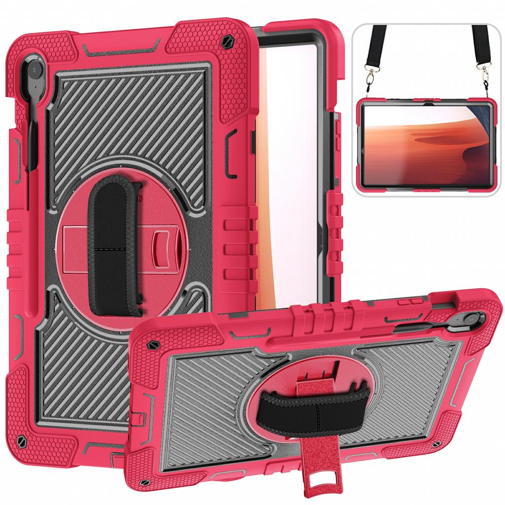 For Samsung Galaxy Tab S10 FE+ Tablet Case Silicone+PC Shockproof Cover with Kickstand Shoulder Strap