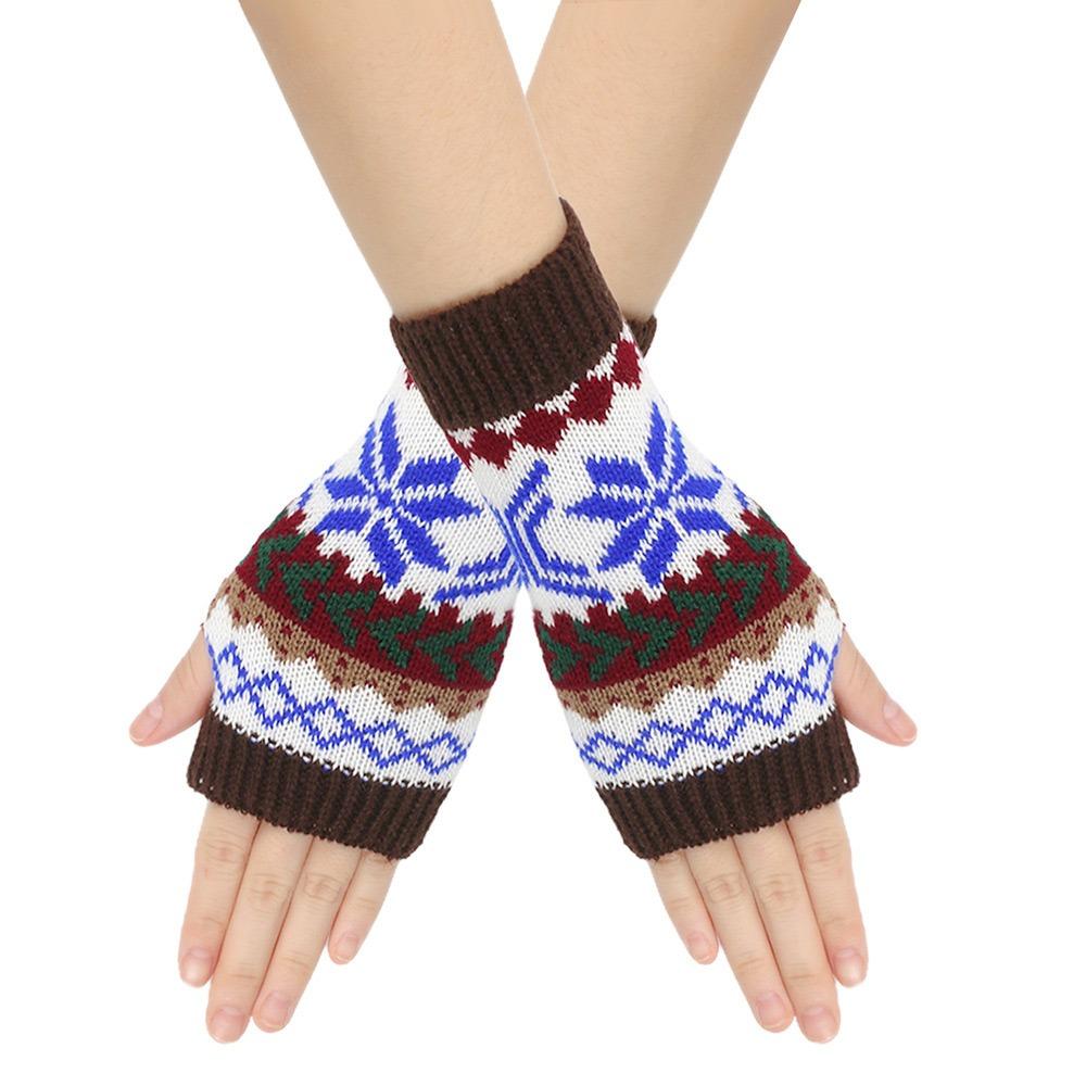 Festive Christmas Snowflake Women's Fingerless Gloves Writing Typing Winter Wrist Warmers Punk Gothic Rock Knit Half Mittens